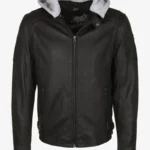 Hooded Leo Black Leather Jacket