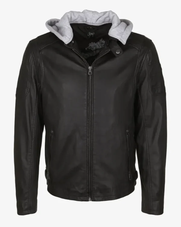 Hooded Leo Black Leather Jacket