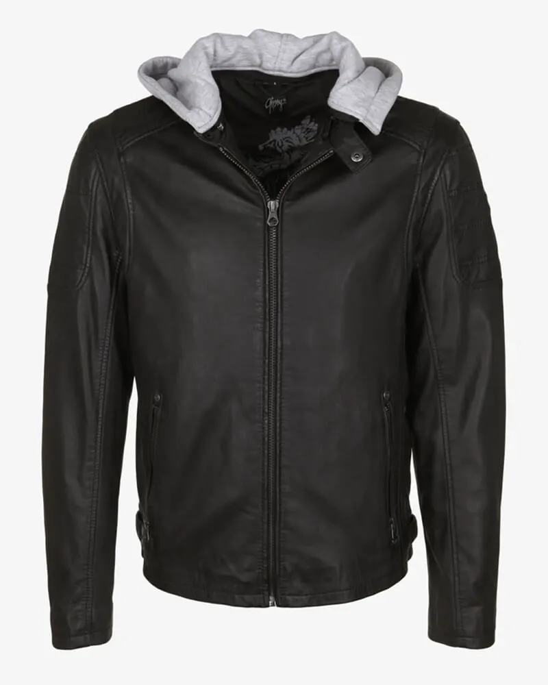 Hooded Leo Black Leather Jacket