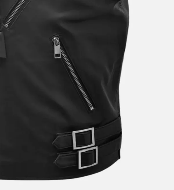 Black hooded leather vest