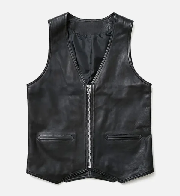 Asphalt Ace Black Leather Vest Mens