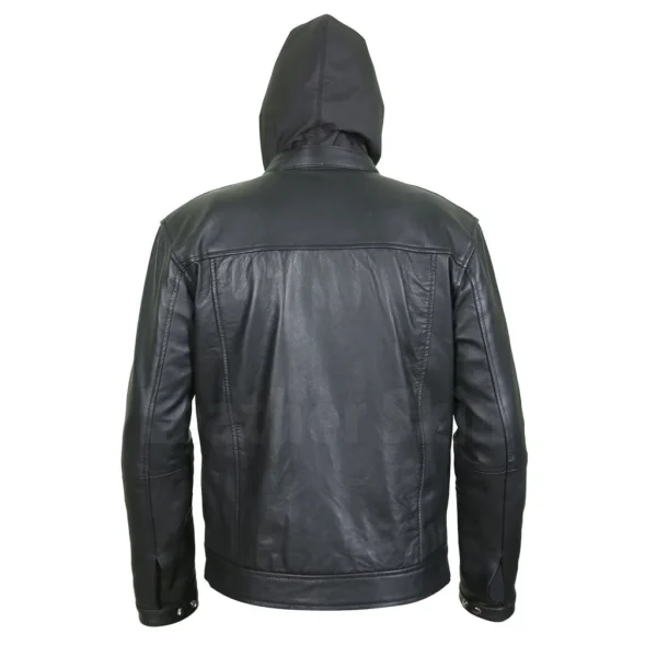 Black leather jacket with hoodie men