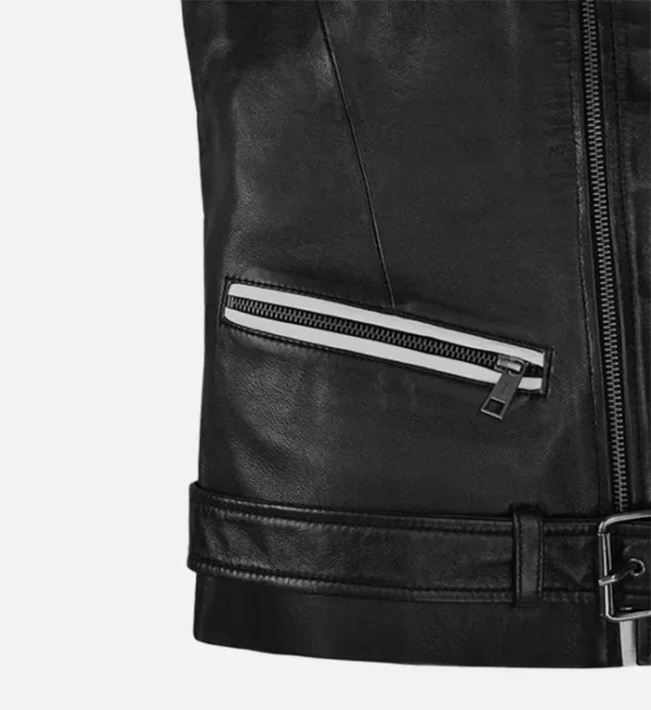Black leather motorcycle vest