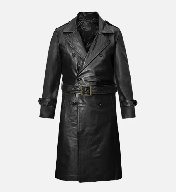 Mens Leather Long Coat In Black