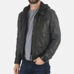 Jacobstowe Hooded Black Genuine Lambskin Leather Jacket