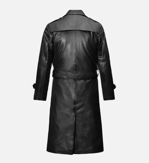 Black long leather overcoat men