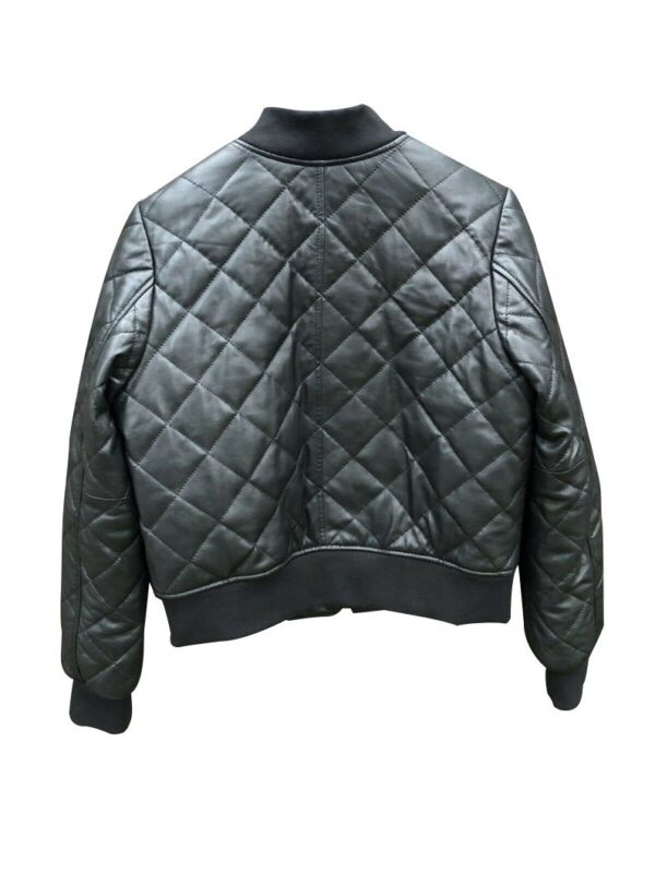 Black quilted moto jacket for women