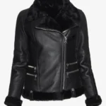 Stella Womens Genuine Black Sheepskin B-2 Shearling Jacket