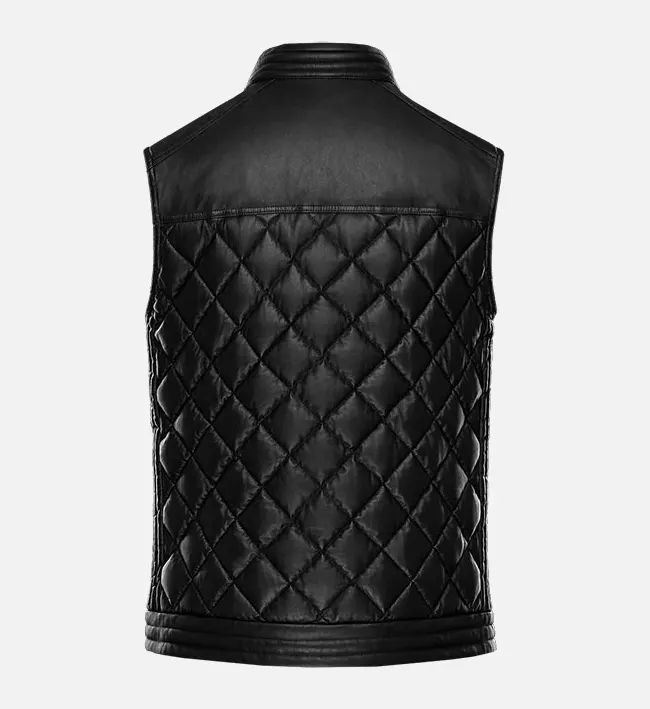 Mens Quilted Black Stallion Leather Biker Vest