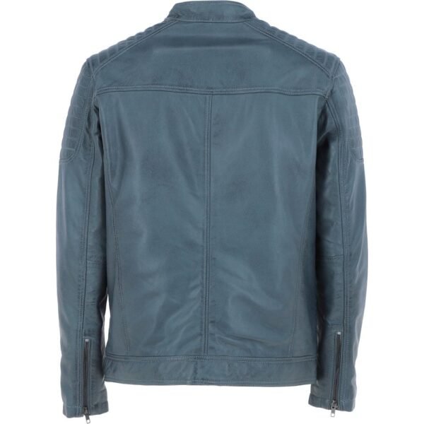Blue Leather Motorcycle Jacket for Men