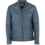 Blue Mens Leather Motorcycle Jacket