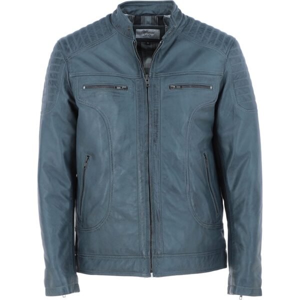 Blue Mens Leather Motorcycle Jacket