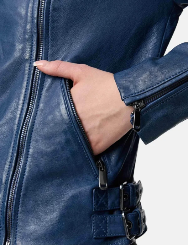Blue biker leather jacket