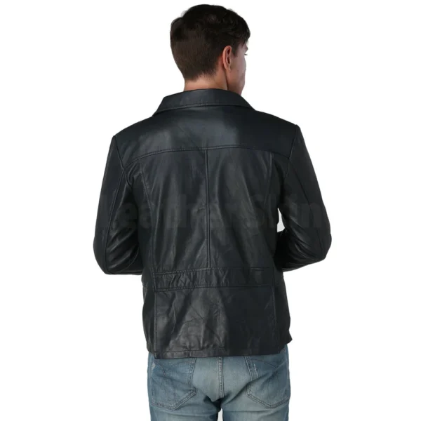 Blue leather blazer for men