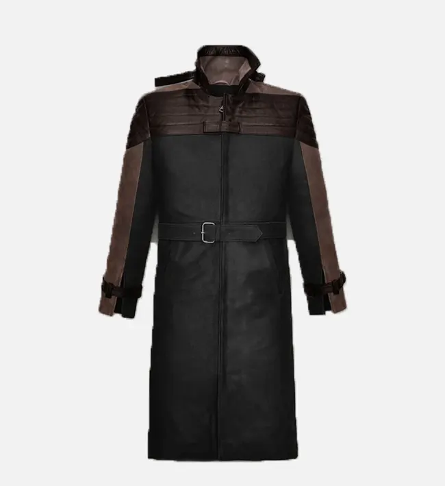 Black and Brown Mens Leather Coat