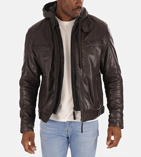 thumbnail image 2 of Men's Brown Lambskin Leather Jacket With Quilting #MA5501QN – Jamin 2 of 12