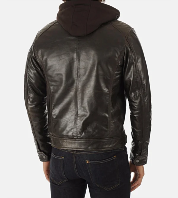 Brown hooded buffalo leather jacket men