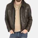 Hooded Chocolate Brown Lambskin Leather Jacket