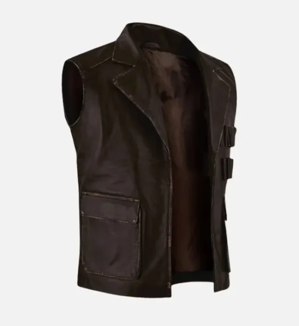 Brown leather biker vest men