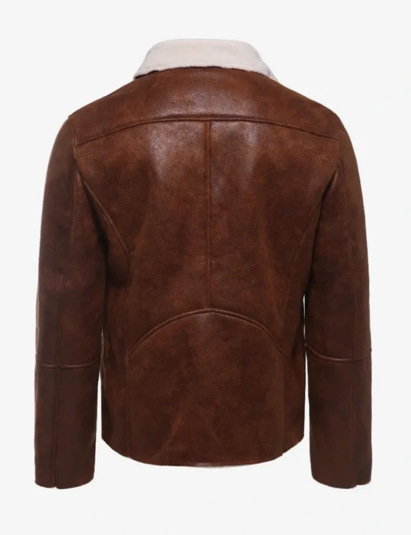 Brown leather sherpa jacket