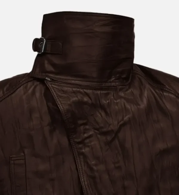 Brown leather trench coat wrinkled men