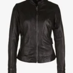 Sleek Black Leather Jacket with Cafe Racer Look