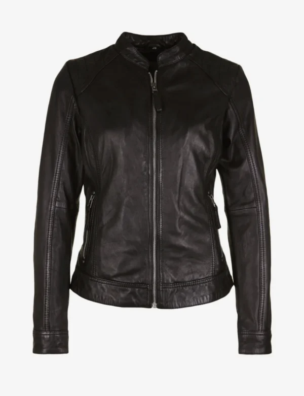 Sleek Black Leather Jacket with Cafe Racer Look