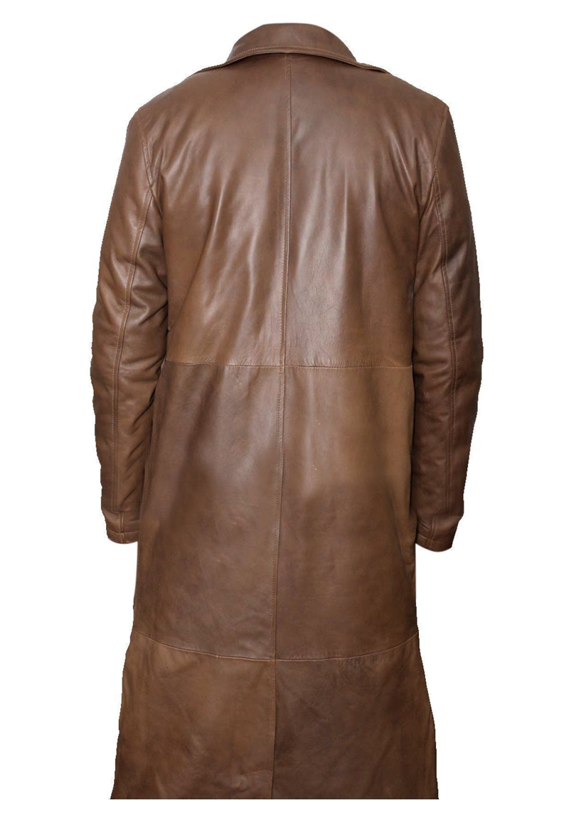Mens Waxed Brown Leather Trench Coat