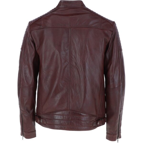 Burgundy Leather Moto Jacket for Men