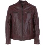 Burgundy Mens Leather Moto Jacket