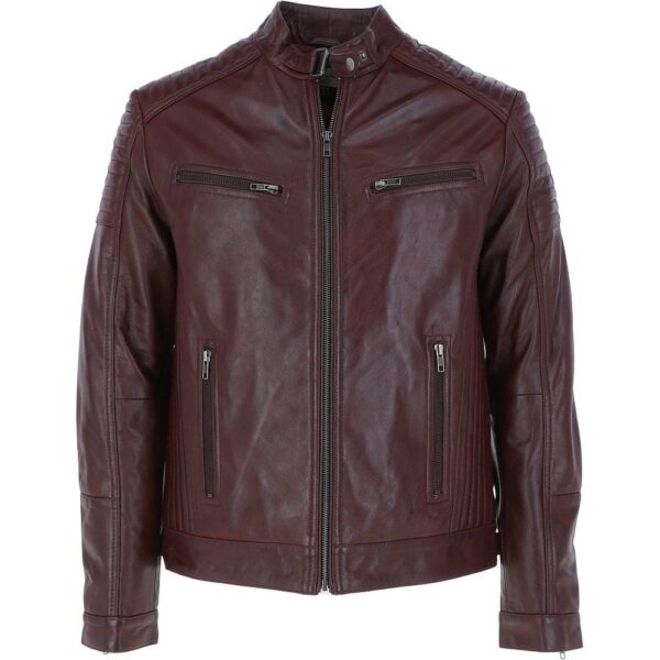 Burgundy Mens Leather Moto Jacket