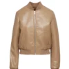 Camel Bomber Faux Leather Jacket Women
