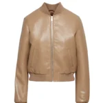 Camel Bomber Faux Leather Jacket Women