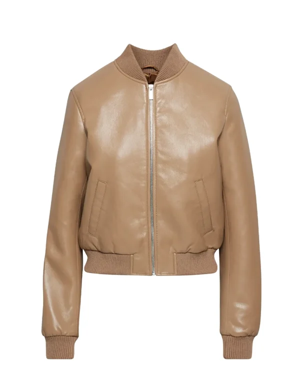 Camel Bomber Faux Leather Jacket Women