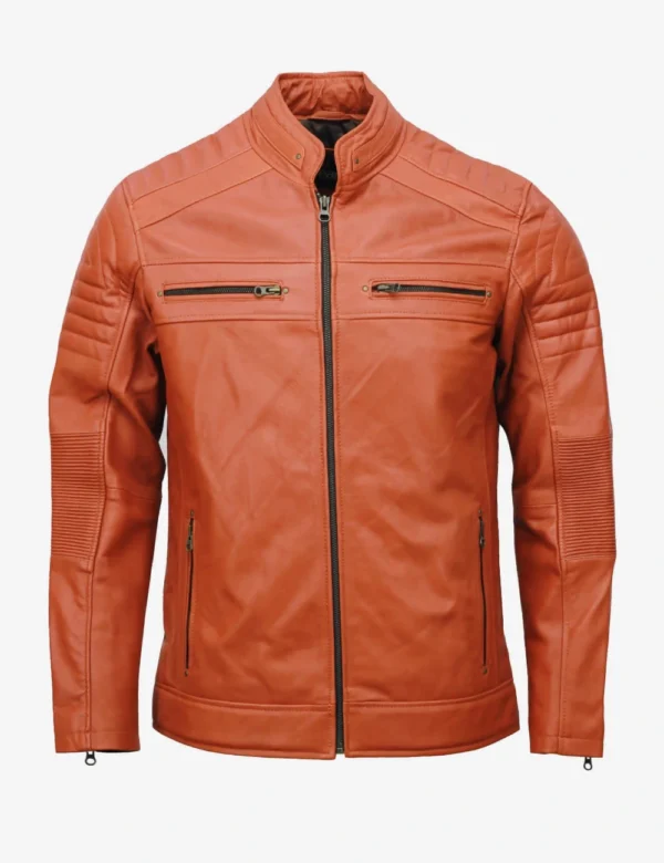 Mens Earthy Tan Cafe Racer Leather Jacket
