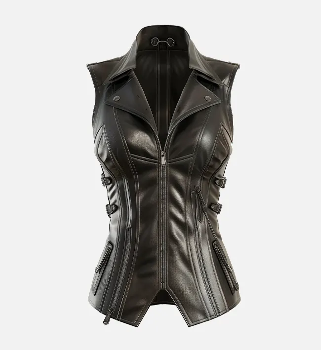 Claire Style Black Leather Vest for Women