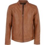 Classic mens Tan Leather Biker Jacket