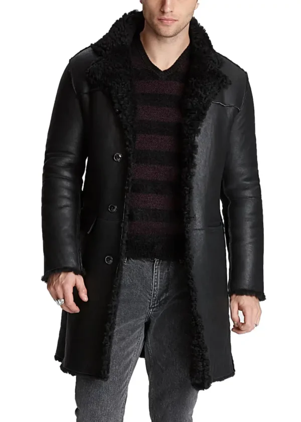 Mens Black Shearling Leather Coat
