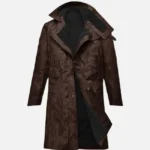Wrinkled Brown Mens Leather Long Coat