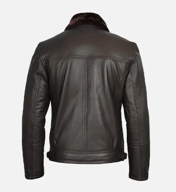 Classic dark brown shearling biker jacket