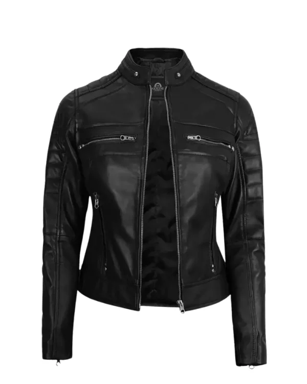 Leather Cafe Racer Biker Jacket Women