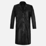 Mens Classic Black Leather Long Coat