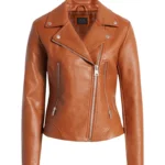 Womens Real Brown Leather Motorcycle Jacket