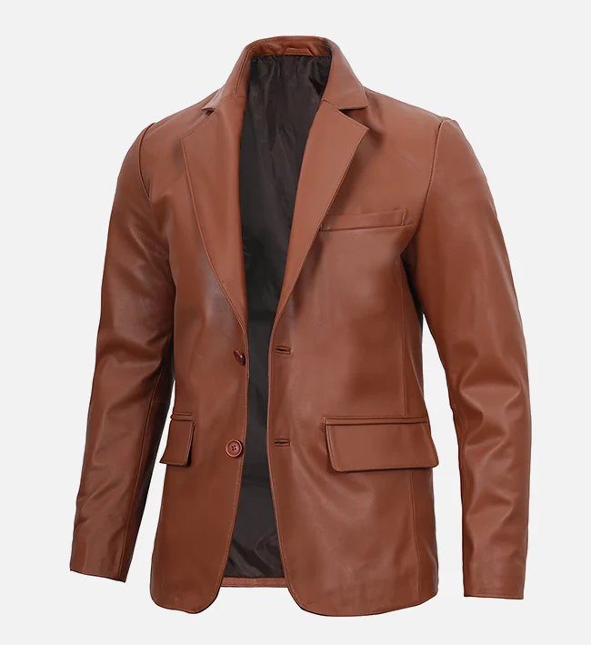 Cognac Brown Mens Leather Blazer Jacket
