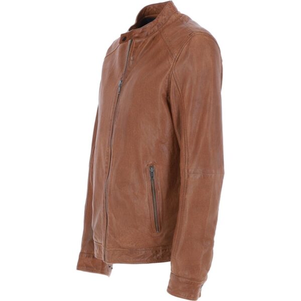 Cognac mens leather biker jacket