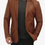 Mens Casual Leather Blazer in Brown