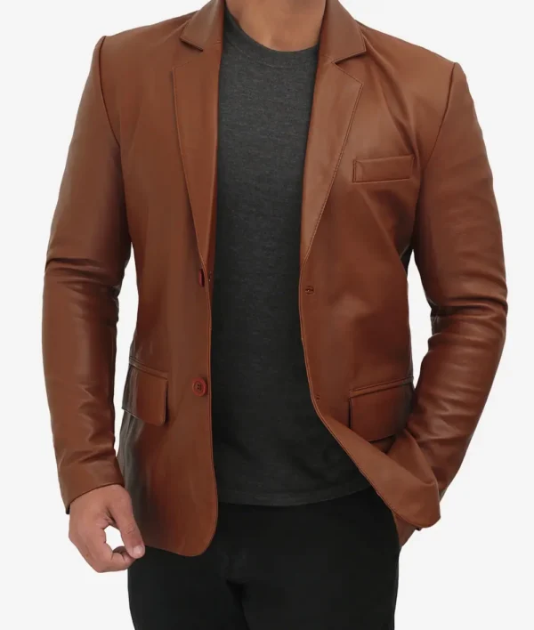 Mens Casual Leather Blazer in Brown
