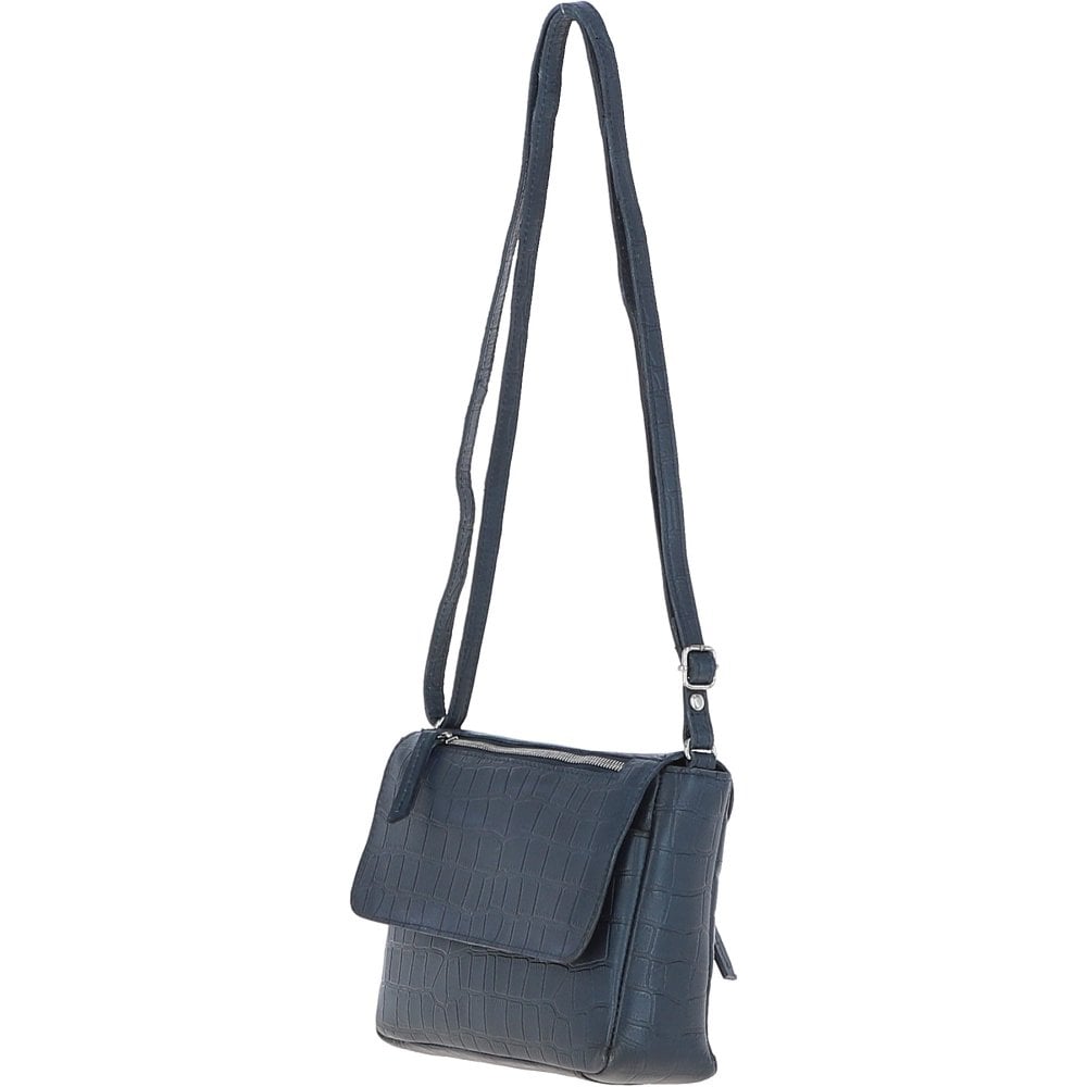 Flap Over Valentina Croc Print Real Leather Shoulder Bag
