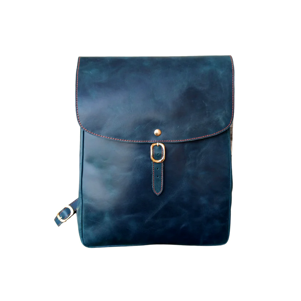Blue Travel Backpack for Girls in Leather