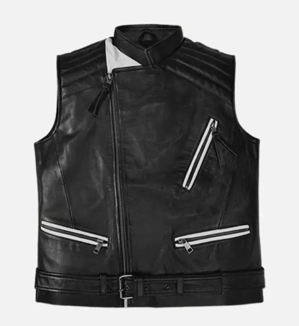 Vanguard Black Biker Leather Vest For Men